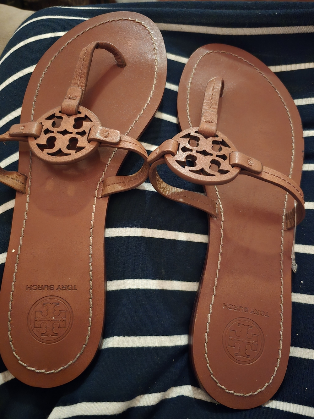 Tory Burch Miller Logo Sandals in Saddle Brown - Picture 2 of 10